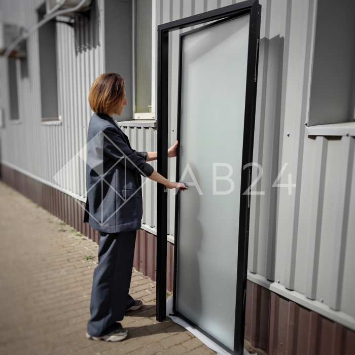 Дверь алюминиевая межкомнатная 800х2000 левая открывание внутрь, стекло матовое FMD-8L-1 AL/Bl-Sn Черная