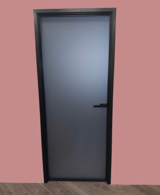 Дверь алюминиевая межкомнатная 800х2000 левая открывание внутрь, стекло матовое FMD-8L-1 AL/Bl-Sn Черная
