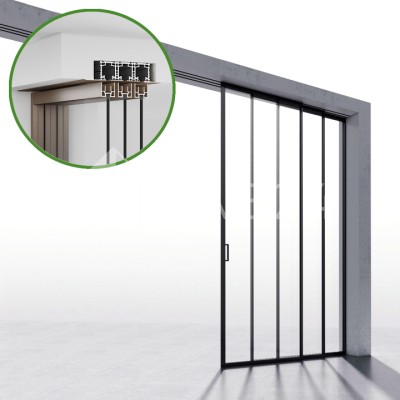 Комплект раздвижной системы DSK-190.3.1R AL/BL на 3 двери (3+0) Правое открывание, скрытое крепление в проем, алюминий/черный