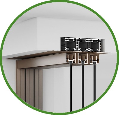 Комплект раздвижной системы Диона DSK-190.3.1R AL/BL на 3 двери (3+0) Правое открывание, скрытое крепление в проем, алюминий/черный