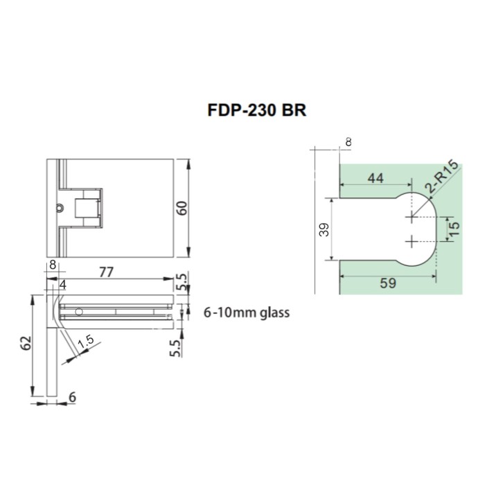 Петля Афродита FDP-230 стена-стекло 90° с крышками, латунь/оружейная сталь