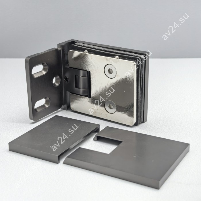 Петля Афродита FDP-230 стена-стекло 90° с крышками, латунь/оружейная сталь