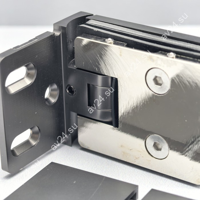 Петля Афродита FDP-230 стена-стекло 90° с крышками, латунь/оружейная сталь