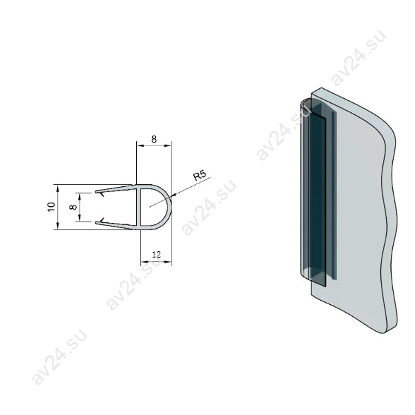 ПРЕМИУМ Уплотнитель А-образный прозрачный, 2.5 м, под стекло 8 мм, FDPP-914.8