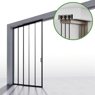 Комплект раздвижной системы Диона DSK-190.3.1L AL/BL на 3 двери (3+0) Левое открывание, скрытое крепление в проем, алюминий/черный