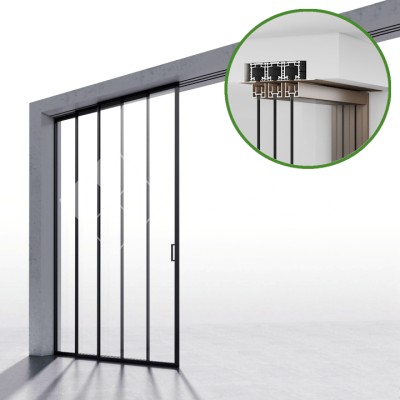 Комплект раздвижной системы DSK-190.3.1L AL/BL на 3 двери (3+0) Левое открывание, скрытое крепление в проем, алюминий/черный