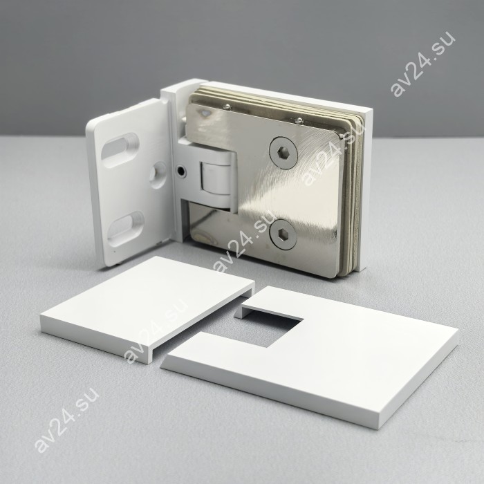 Петля Афродита FDP-230 стена-стекло 90° с крышками, латунь/белый