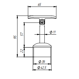 Наконечник-штырь FOP-42.23 для трубы O38 мм ложем O42.4 мм, регулируемый, GRIT 600, нержавейка/полированный
