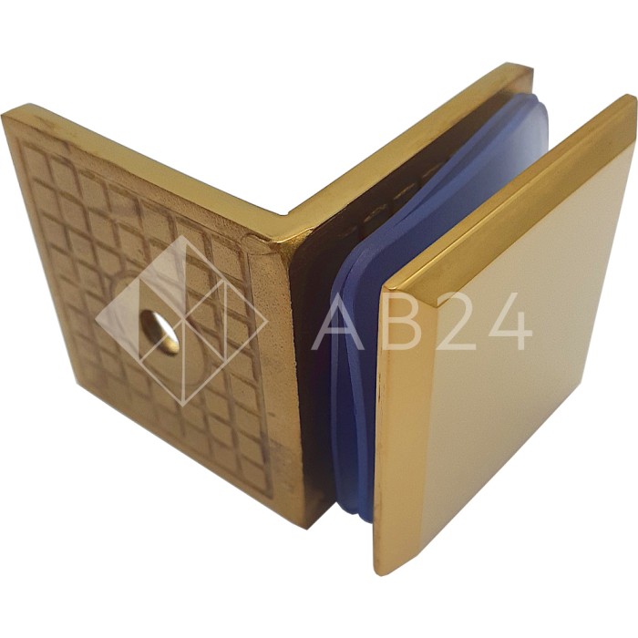 Коннектор для стекла Бета β FDK-23, стена-стекло 90° с пластиной, нержавейка/золото