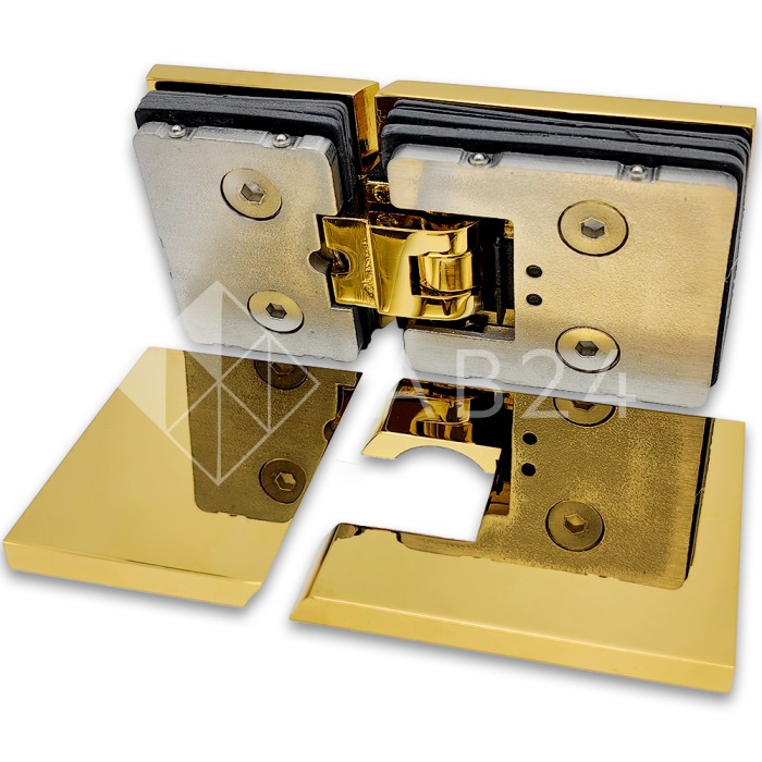 Петля Аврора FDP-181 стекло-стекло 180° с крышками, латунь/золото