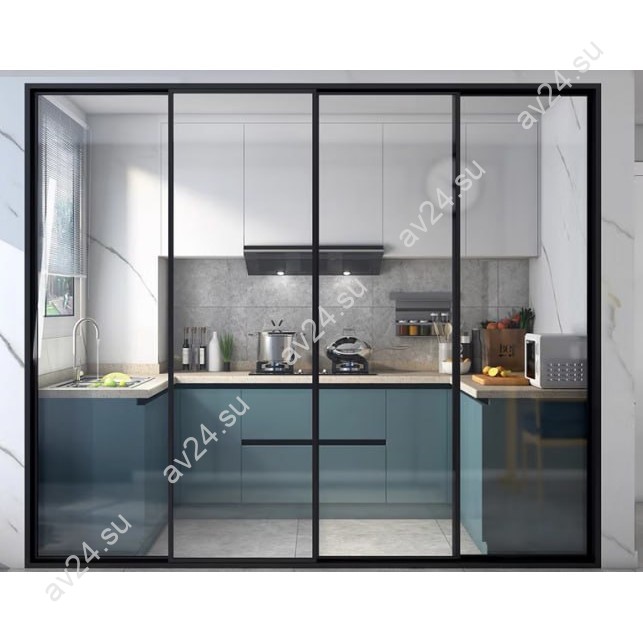 Комплект раздвижной системы DSK-170.2 AL/BL на 1 дверь (1+1) в проем, алюминий/черный