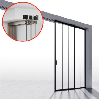 Комплект раздвижной системы Диона DSK-190.3.1R AL/BL-MW на 3 двери (3+0) Правое открывание, скрытое крепление в проем, алюминий/черный с белой крышкой