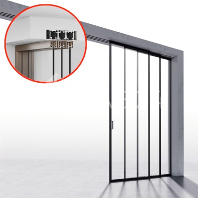 Комплект раздвижной системы DSK-190.3.1R AL/BL-MW на 3 двери (3+0) Правое открывание, скрытое крепление в проем, алюминий/черный с белой крышкой