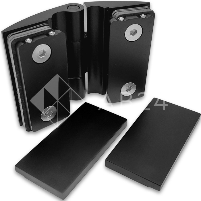 Петля Европа FDP-119 стекло-стекло 180° с крышками, латунь/черный