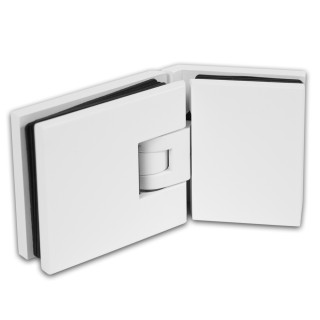 Петля Аврора FDP-185 стекло-стекло 135° с крышками, латунь/белый