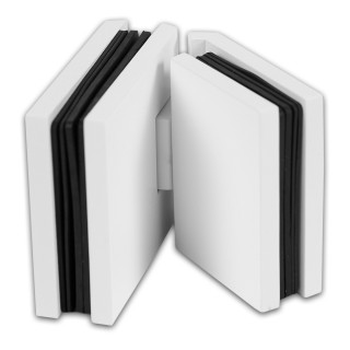 Петля Аврора FDP-185 стекло-стекло 135° с крышками, латунь/белый