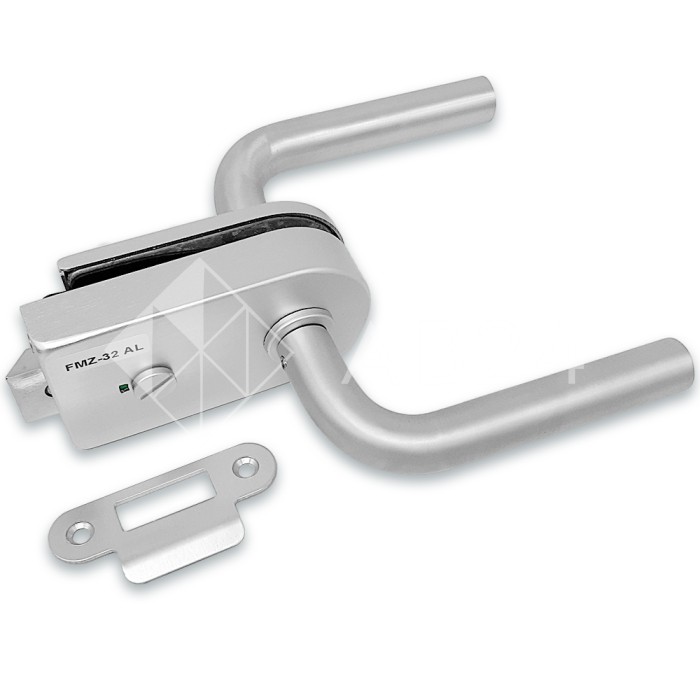 Замок сантехнический FMZ-32.1 для двери из стекла, с притвором, алюминий/анодированный