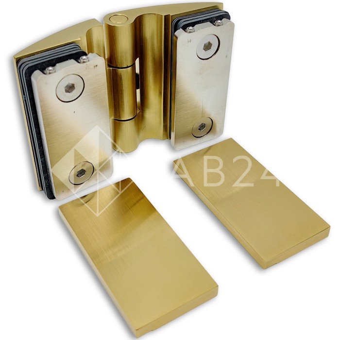 Петля Европа FDP-119 стекло-стекло 180° с крышками, латунь/брашированное золото