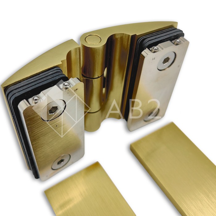 Петля Европа FDP-119 стекло-стекло 180° с крышками, латунь/брашированное золото