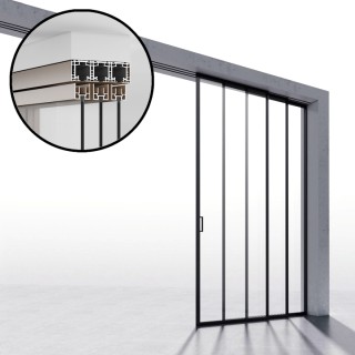 Комплект раздвижной системы Диона DSK-190.3.2R AL/BL на 3 двери (3+0) Правое открывание, открытое крепление в проем, алюминий/черный