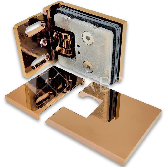 Петля Аврора FDP-180 стена-стекло 90° с крышками, латунь/розовое золото