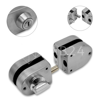 Замок FKZ-36 зажимной с круглым ригелем стекло-стекло ключ/защёлка, нержавейка/матовый