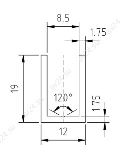 Профиль для стекла FDPA-51.3 с дефектом, 19х12х1,75, длина 3 м, алюминий/бронза 