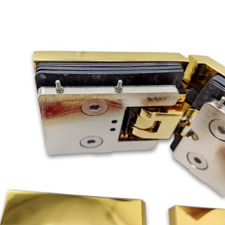 Петля Аврора FDP-185 стекло-стекло 135° с крышками, латунь/золото