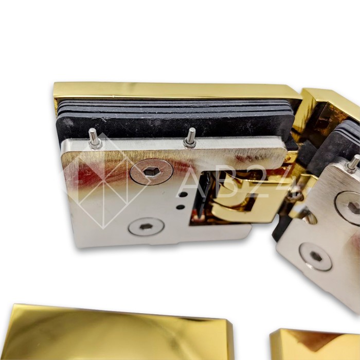 Петля Аврора FDP-185 стекло-стекло 135° с крышками, латунь/золото