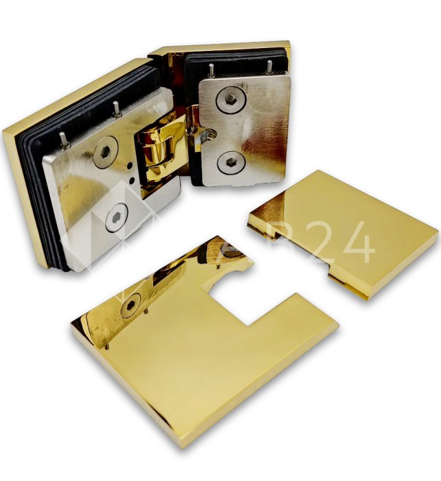 Петля Аврора FDP-185 стекло-стекло 135° с крышками, латунь/золото