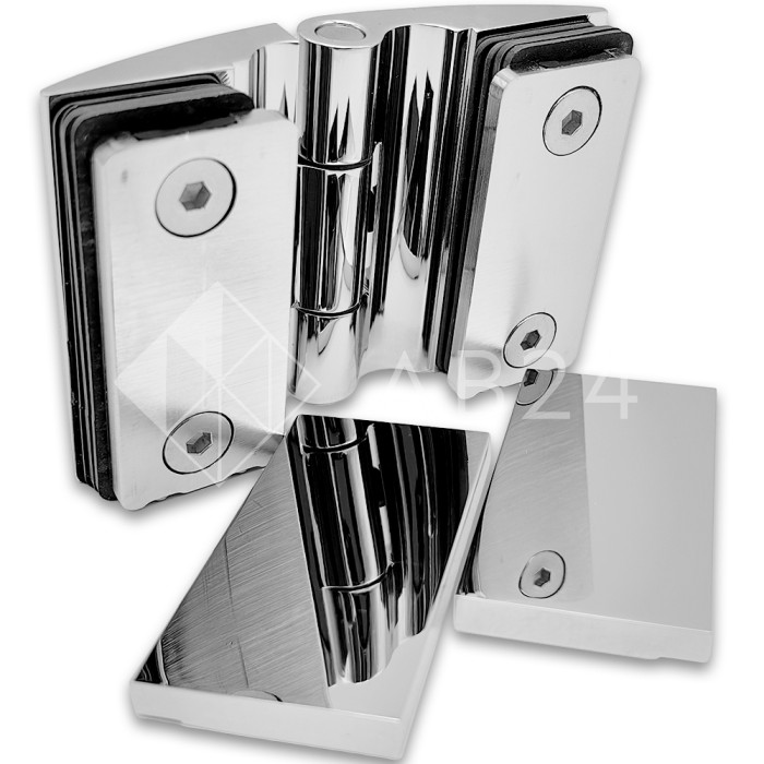 Петля Европа FDP-119 стекло-стекло 180° с крышками, латунь/хром