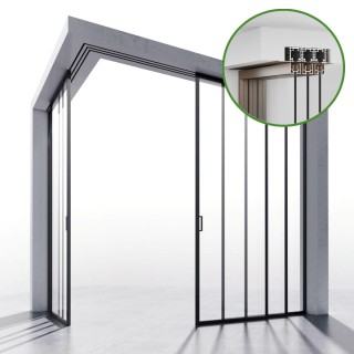 Комплект угловой раздвижной системы Диона DSK-193.6.1 AL/BL, 3х3 двери, скрытое крепление в потолок или проем, алюминий/черный