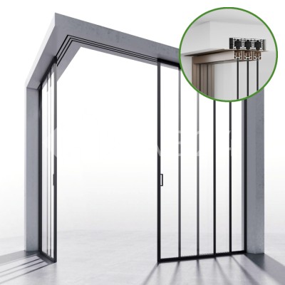 Комплект угловой раздвижной системы DSK-193.6.1 AL/BL, 3х3 двери, скрытое крепление в потолок или проем, алюминий/черный