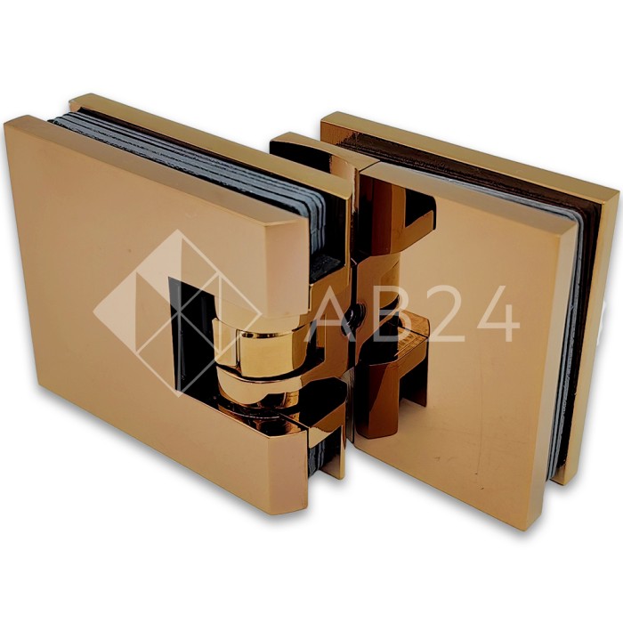 Петля Аврора FDP-184 стекло-стекло 90° с крышками, латунь/розовое золото