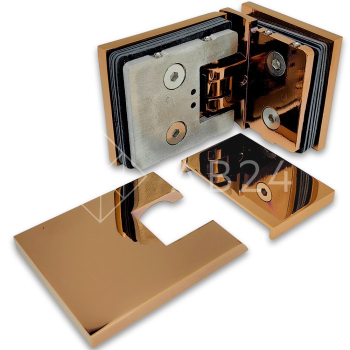 Петля Аврора FDP-184 стекло-стекло 90° с крышками, латунь/розовое золото