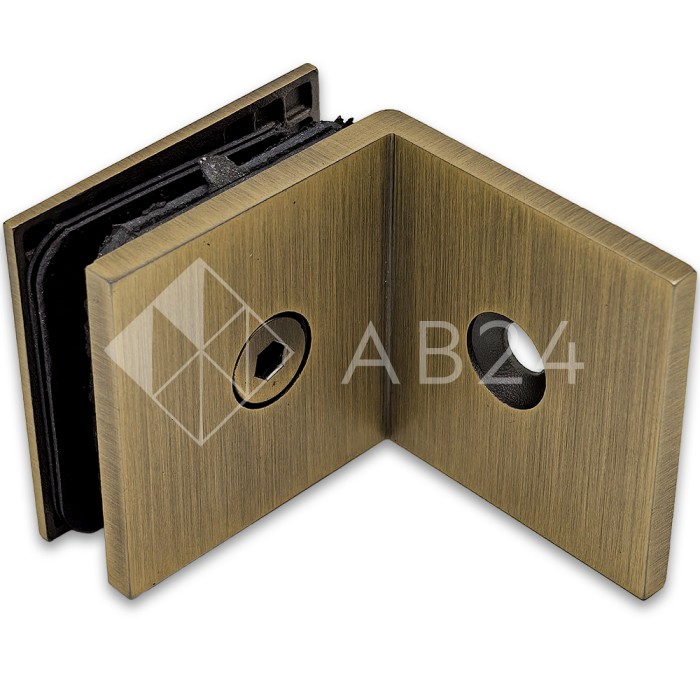 Коннектор для стекла Бета FDK-23, стена-стекло 90° с пластиной, нержавейка/бронза