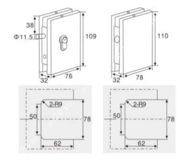Защелка FKZ-43 с ответной частью на стекло, нержавейка/полированный