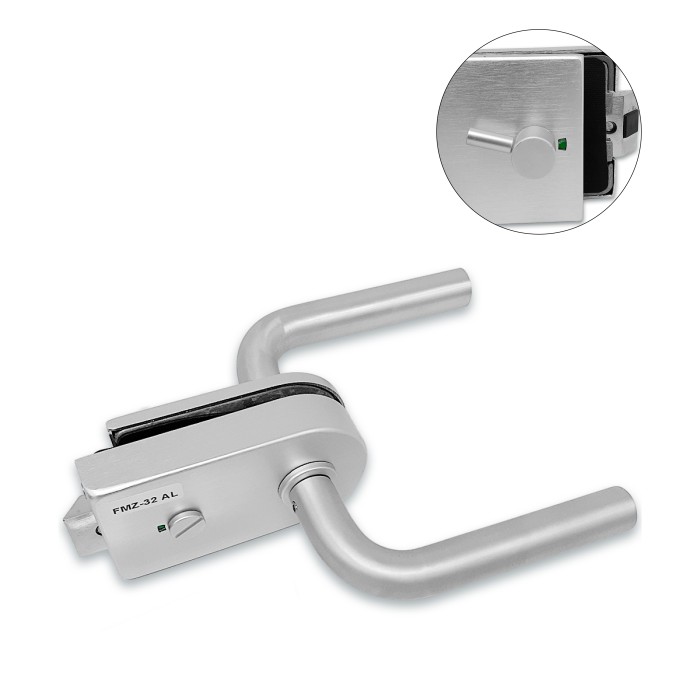 Замок сантехнический FMZ-32.1 с дефектом для двери из стекла, с притвором, алюминий/анодированный