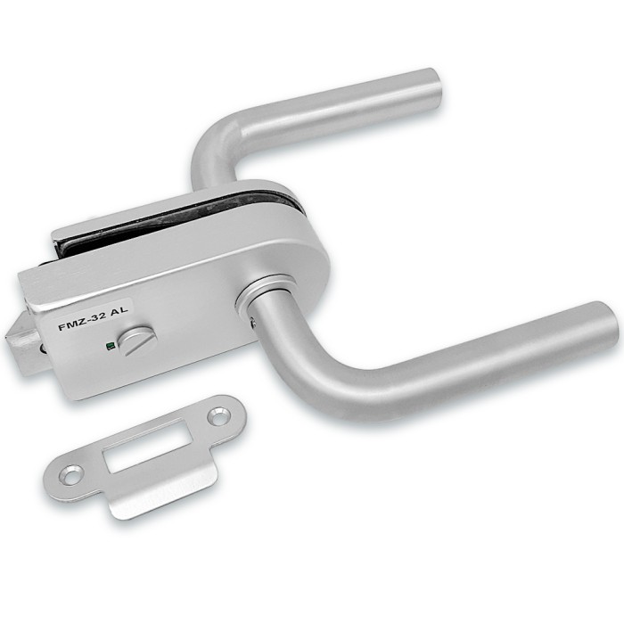 Замок сантехнический FMZ-32.1 с дефектом для двери из стекла, с притвором, алюминий/анодированный