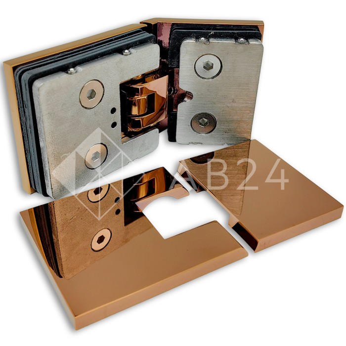 Петля Аврора FDP-185 стекло-стекло 135° с крышками, латунь/розовое золото