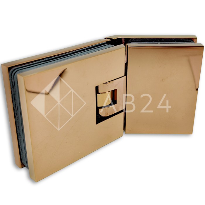 Петля Аврора FDP-185 стекло-стекло 135° с крышками, латунь/розовое золото