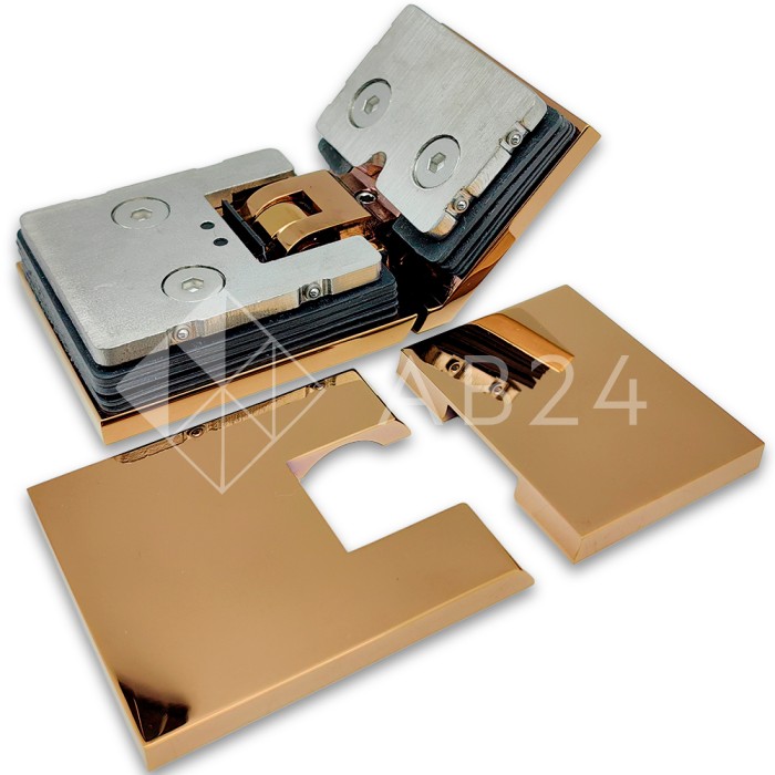 Петля Аврора FDP-185 стекло-стекло 135° с крышками, латунь/розовое золото