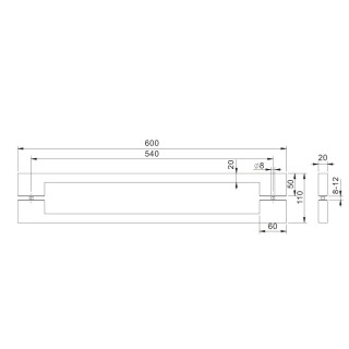 Ручка для сауны FDR-173, 20х20х600 мм, ясень/бесцветный