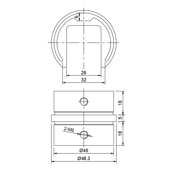 Соединительная муфта FOP-42p.06 для поручня Ø42.4 мм с пазом, GRIT 600, нержавейка/полированный
