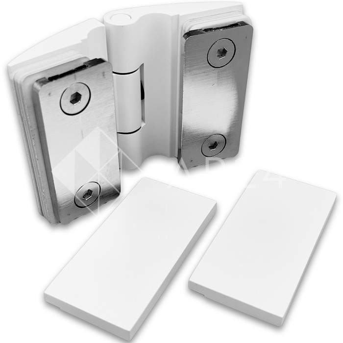 Петля Европа FDP-119 стекло-стекло 180° с крышками, латунь/белый