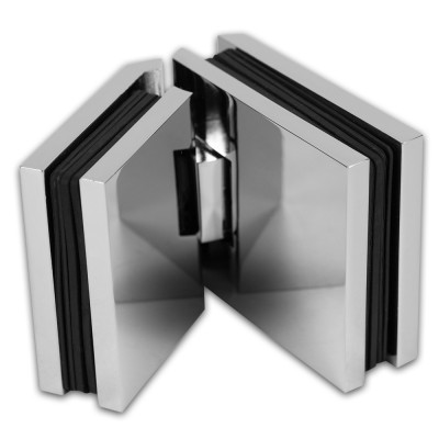 Петля Афродита FDP-234 стекло-стекло 135° с крышками, латунь/хром