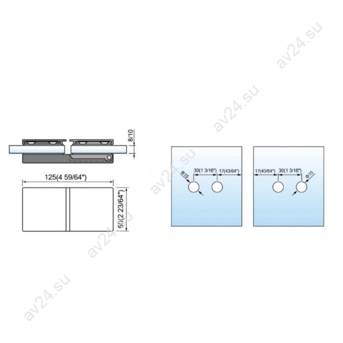 Петля Гидра FDP-252 стекло-стекло 180°, латунь/хром
