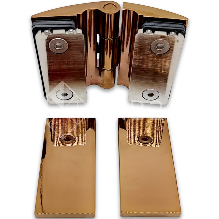 Петля Европа FDP-119 стекло-стекло 180° с крышками, латунь/розовое золото