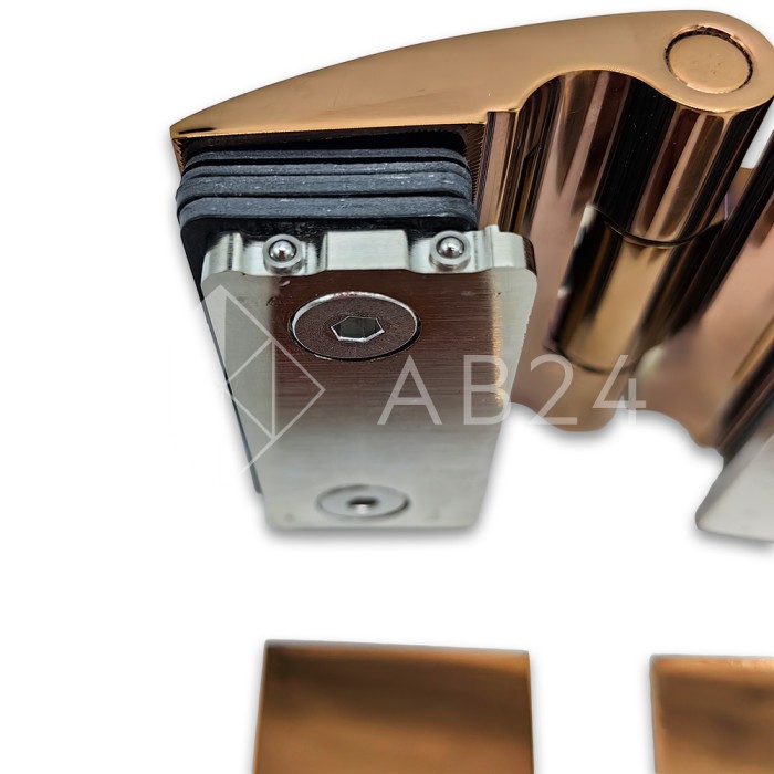 Петля Европа FDP-119 стекло-стекло 180° с крышками, латунь/розовое золото