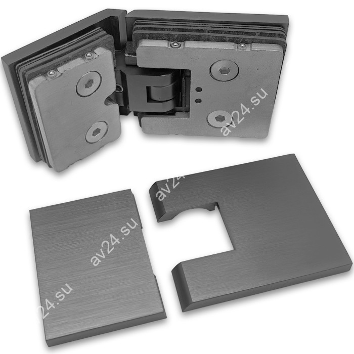 Петля Афродита FDP-234 стекло-стекло 135° с крышками, латунь/оружейная сталь